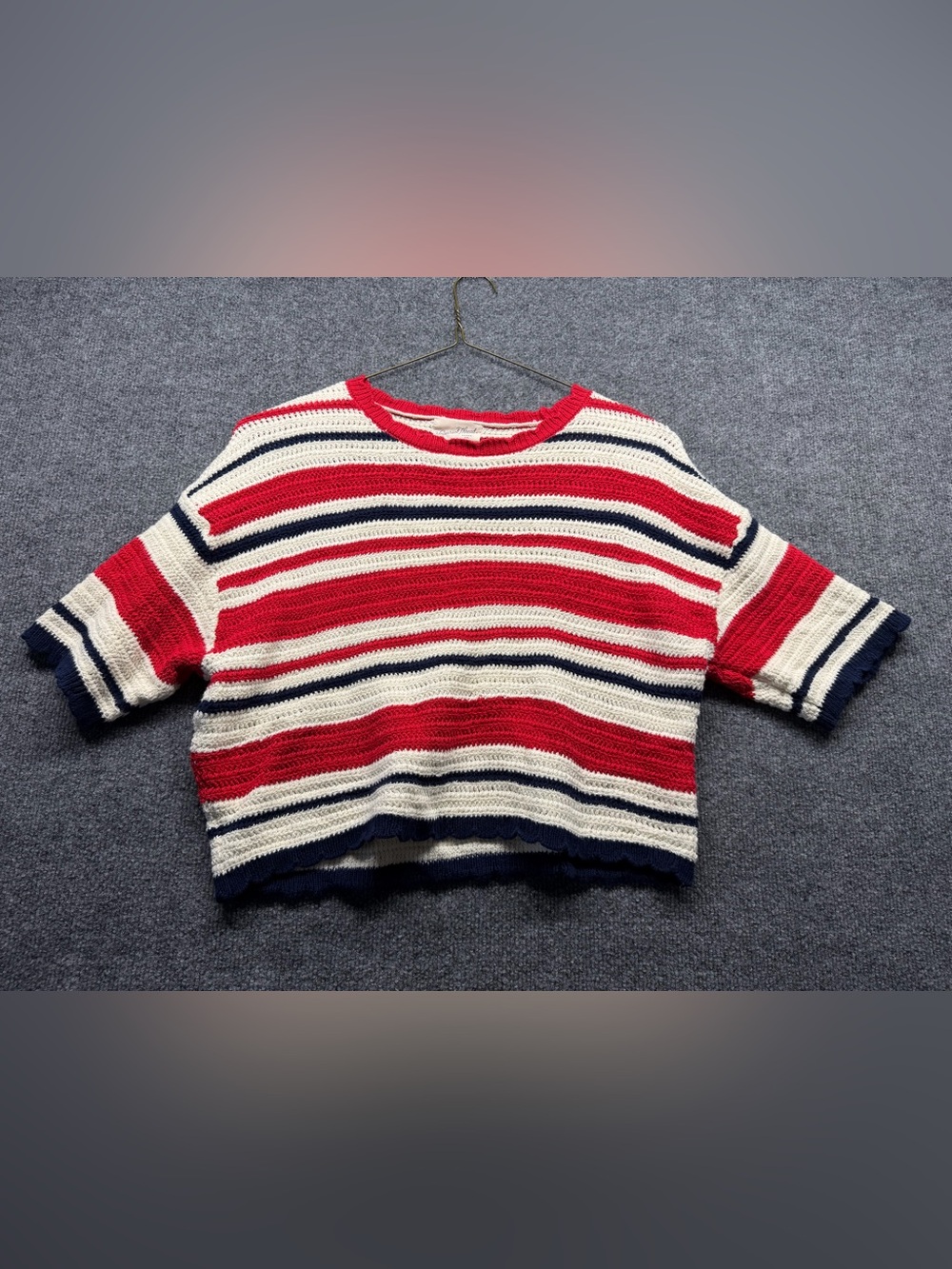 Universal Thread Red White & Navy Striped Cropped Crew Sweater